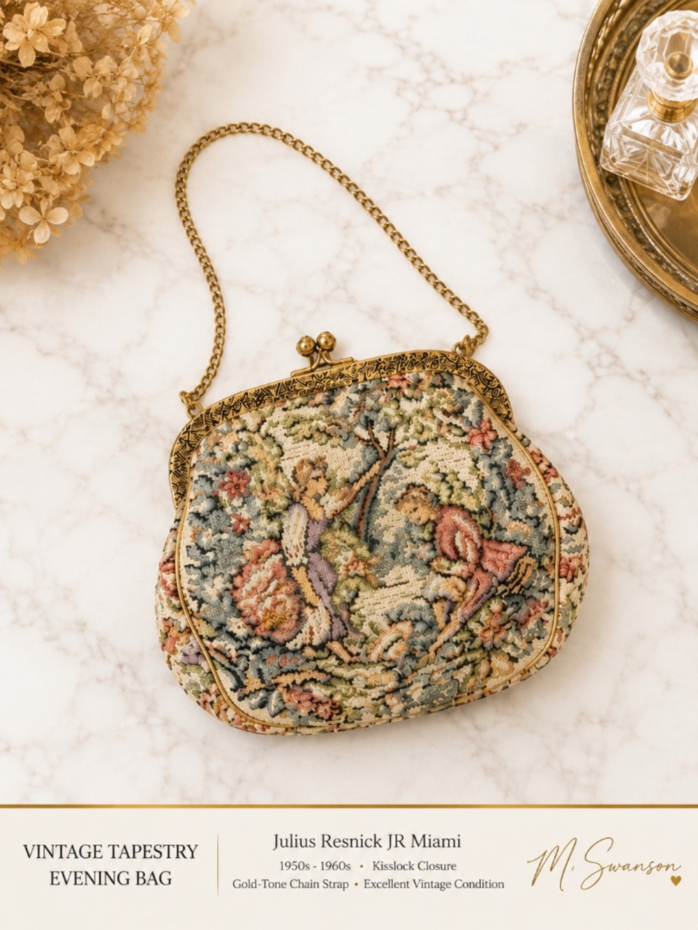 Vintage Julius Resnick JR Miami Tapestry Kisslock Evening Bag